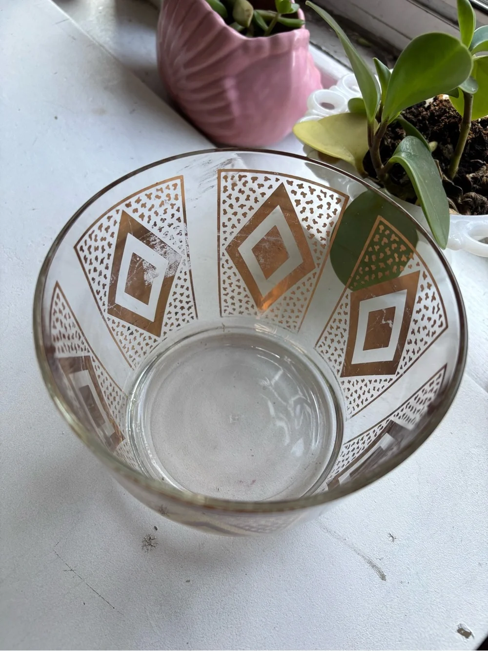 Vintage Hazel Atlas Midcentury 22kt Gold Glass Ice Bucket